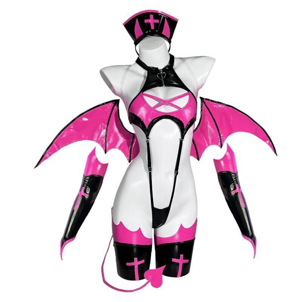 3700 Succubus costume premium pu cosplay lingerie wing devil lingerie Pink